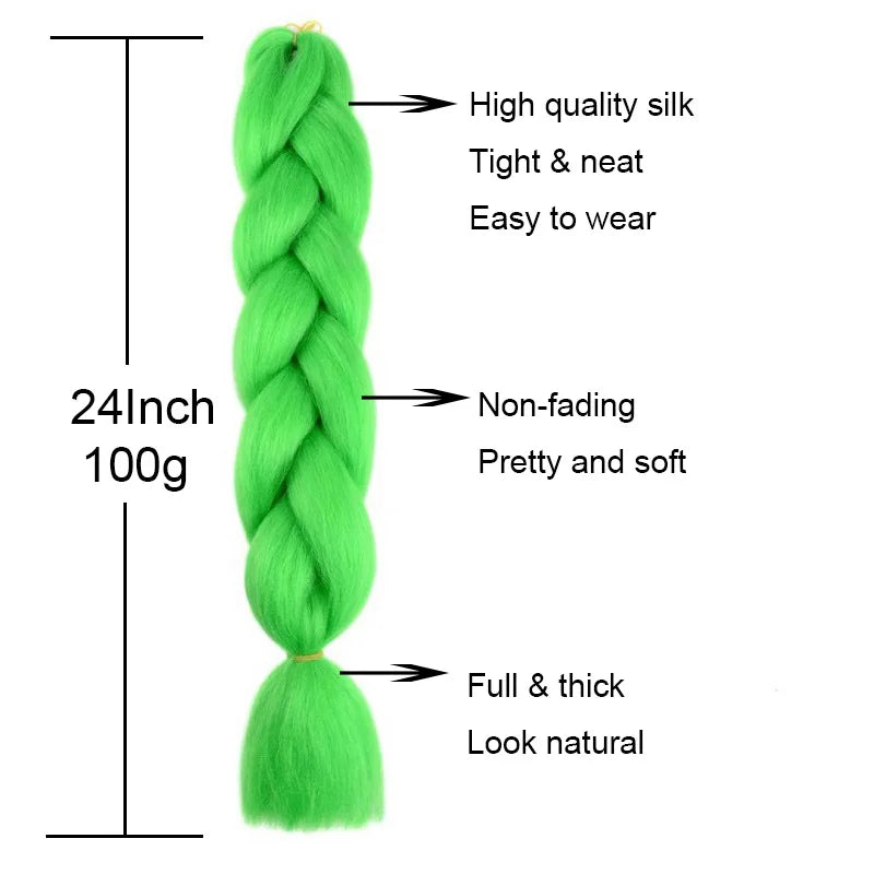 24Inch Synthetic Yaki Braids Hair Ombre Braiding Hair Jumbo Braid DIY Green Hair Extensi detail view