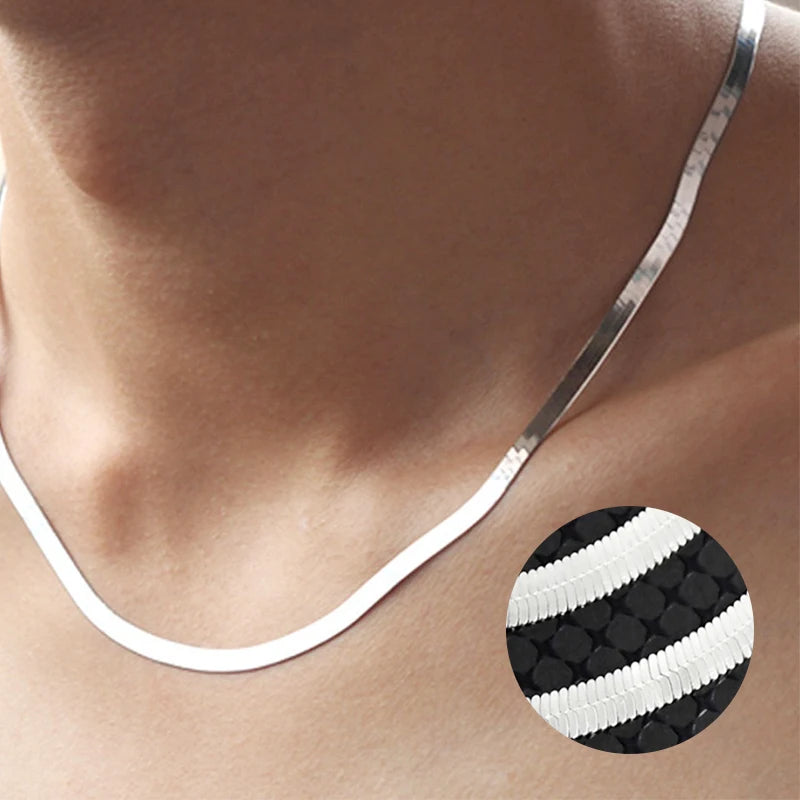 Fashion Unisex Punk Blade Chain Women Necklace 2/4/5mm Width Women Flat Gold Color St lifestyle view