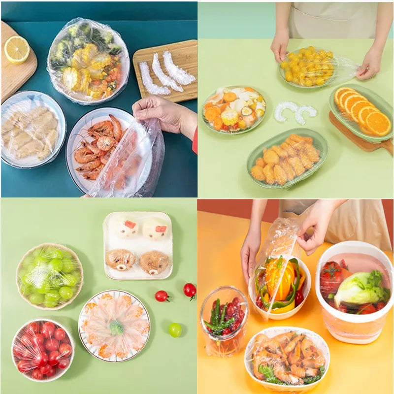 100PCS Disposable Food Cover Plastic Wrap Kithchen Refrigerator Fruit Food Stretch Pr alternate view