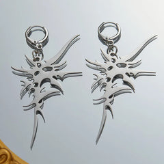 Fashion Trend Silver Color Irregular Spike Hanging Earrings for Men and Women Unique Hip detail view