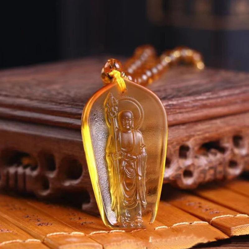 Handcrafted Buddhist Mala Bead Necklace | Stone Buddha Pendant additional angle