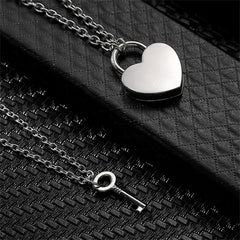 Romantic Couple Key and Heart Pendant Necklace Set | Stainless Steel Lovers Jewelry Gi close-up view