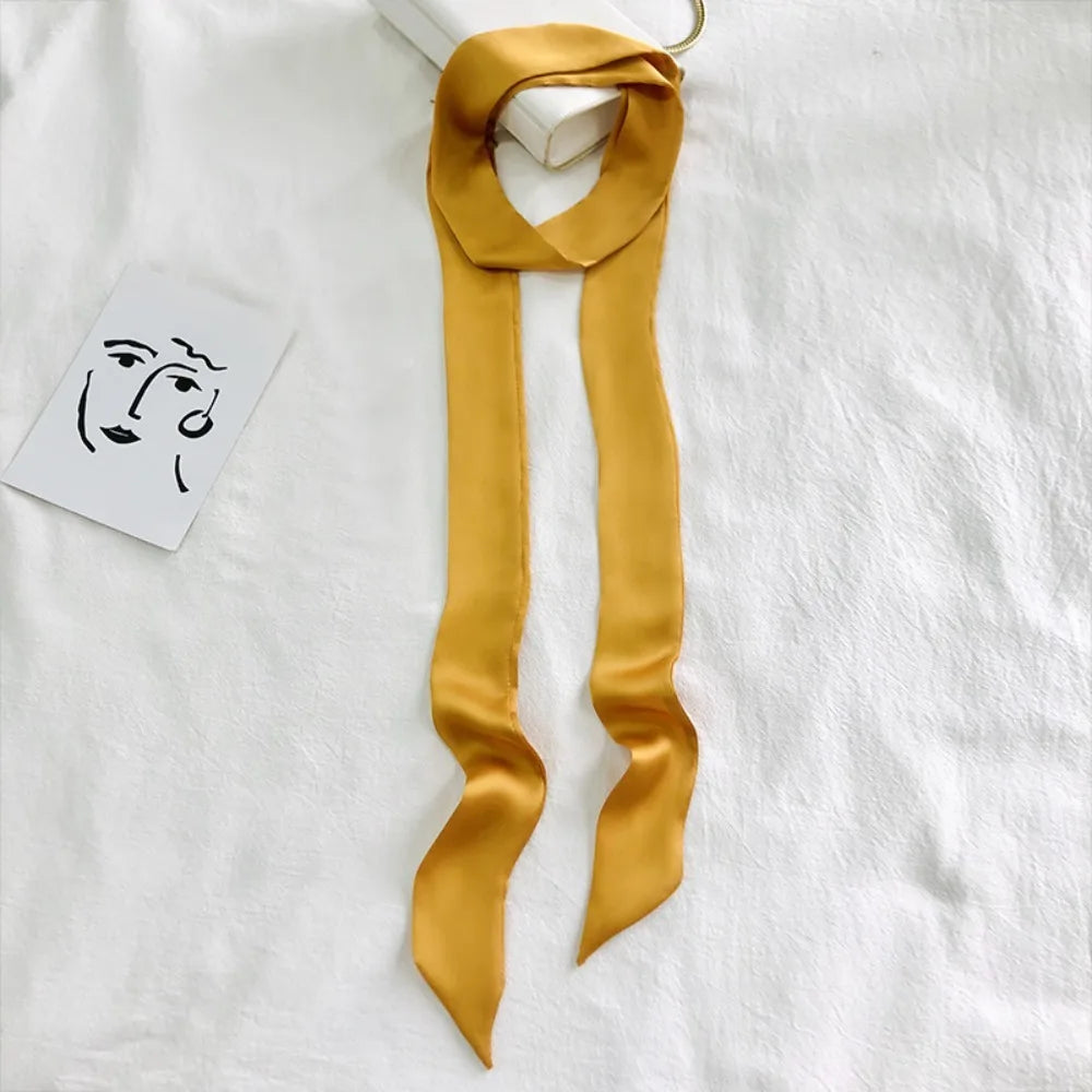 Delicate Long Hair Scarf Favor Silk Headband Neck Scarf Solid Color Hair Wrap Party Scru detail view