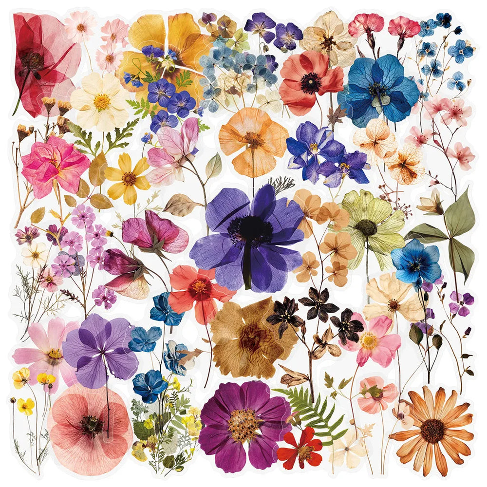 50 Transparent Flower Stickers | PET Decorative Craft Set for Journals and Notebook additional angle