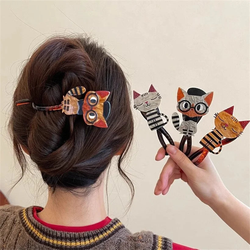 Cute Cartoon Cat Twist Hair Clips Girls Acrylic Hair Claw Crab Holder Barrettes Hairpin Hairgrip Wom