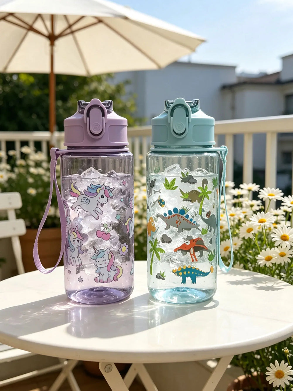 1 Piece 500ml (19 fl oz) Cartoon Printed Straw Cup, Summer Plastic Water Bottle, BPA alternate view
