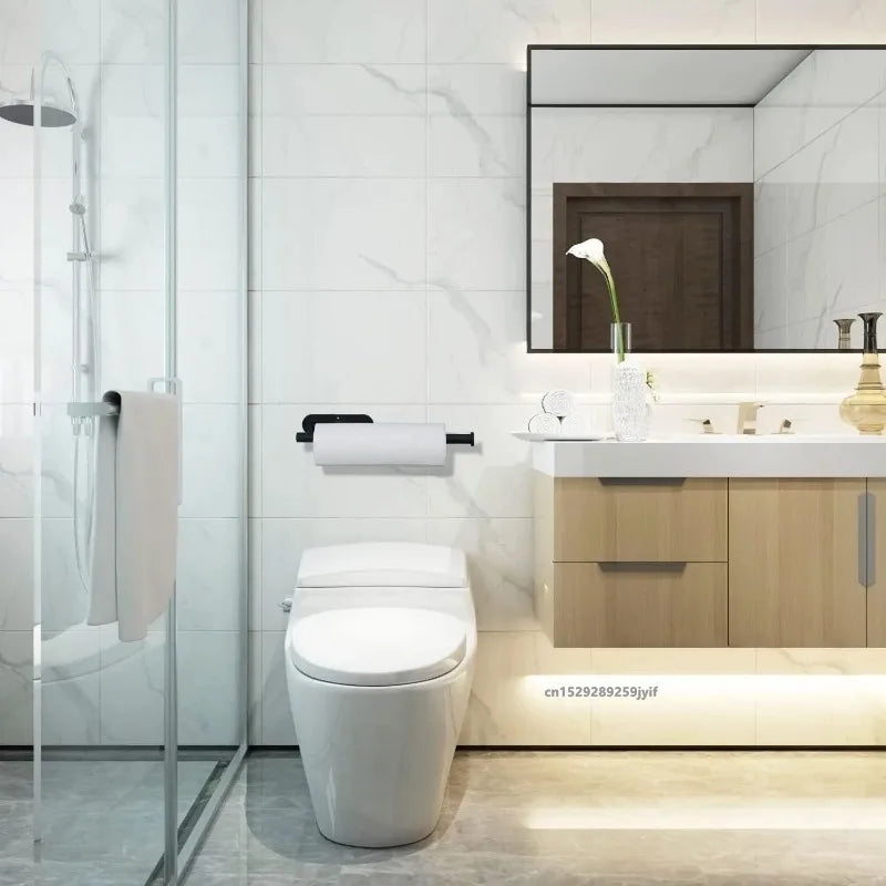 Towel Holder Adhesive Tissue Hanger Toilet Roll Paper Dispenser Cabinet Storage Nap additional angle