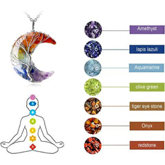 Tree of Life Necklace Wire Wrapped Crescent Moon Stone Pendant Necklaces 7 Chakra Healin detail view