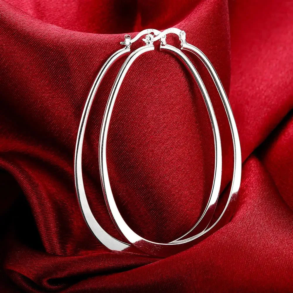 Top Quality 925 Sterling Silver Earrings Simple Round Circle Hoop Earrings For Woma additional angle