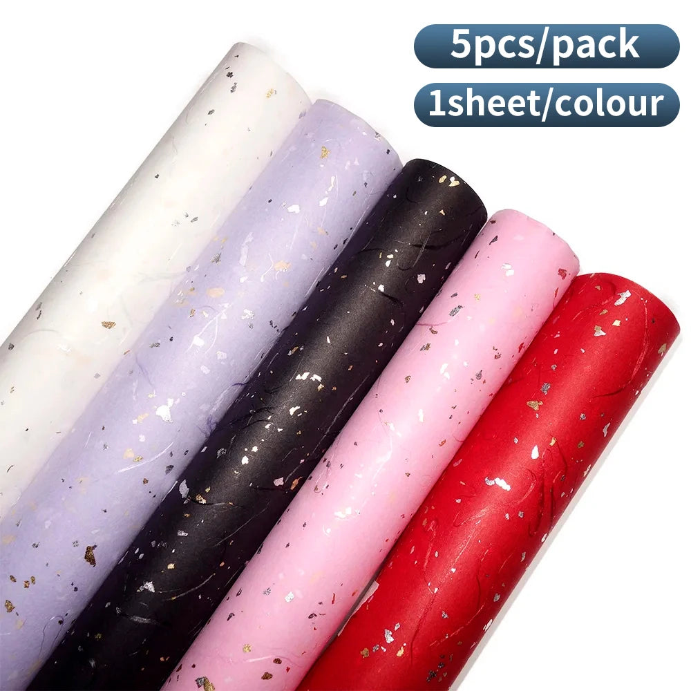 Floral Wrapping Paper Set | 5 Sheets with Gold and Silver Sparkles close-up view