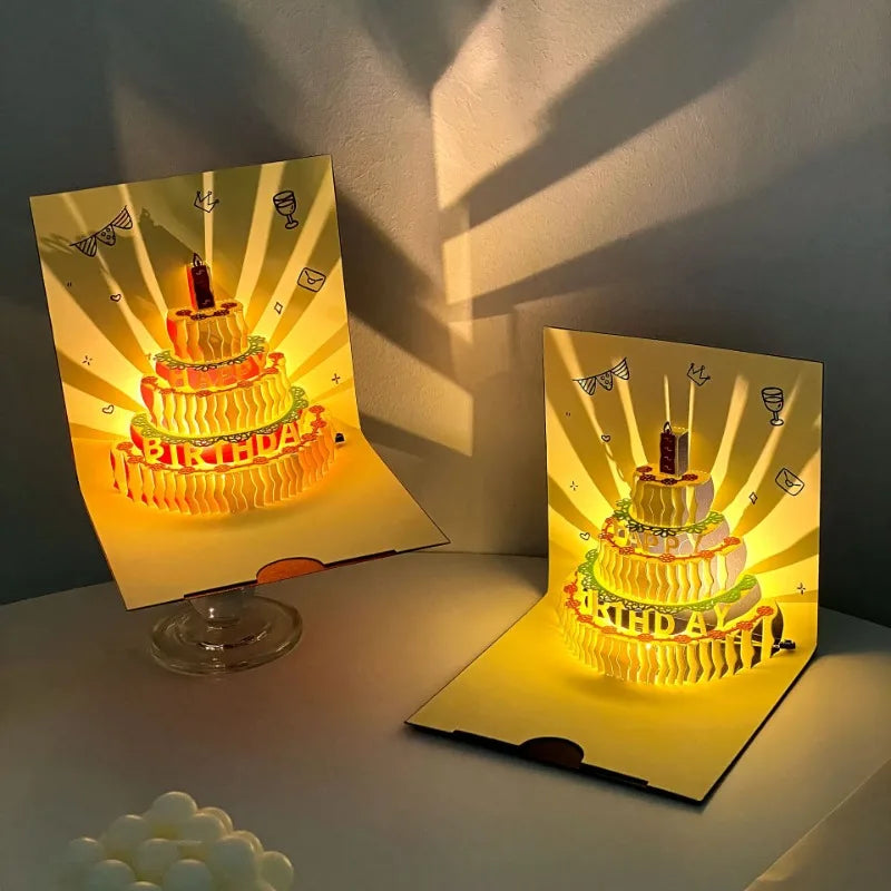 3D Music Light Birthday Card | Pop Up Cake Musical Greeting with Envelope alternate view