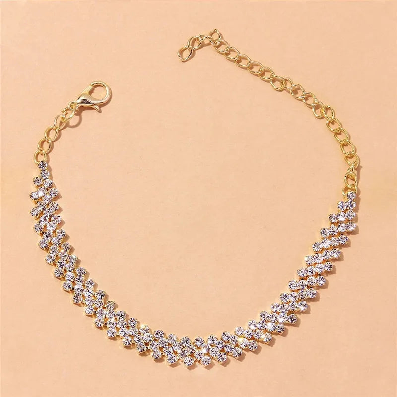 Shining Cubic Zirconia Chain Anklet for Women Fashion Silver Color Ankle Bracelet Barefo detail view