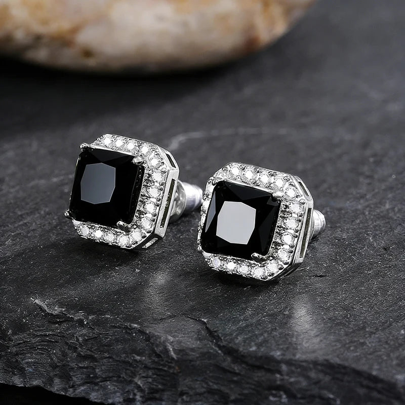 Huitan Rectangle/Square Green Cubic Zircon Stud Earrings Women Elegant Party Accessor lifestyle view
