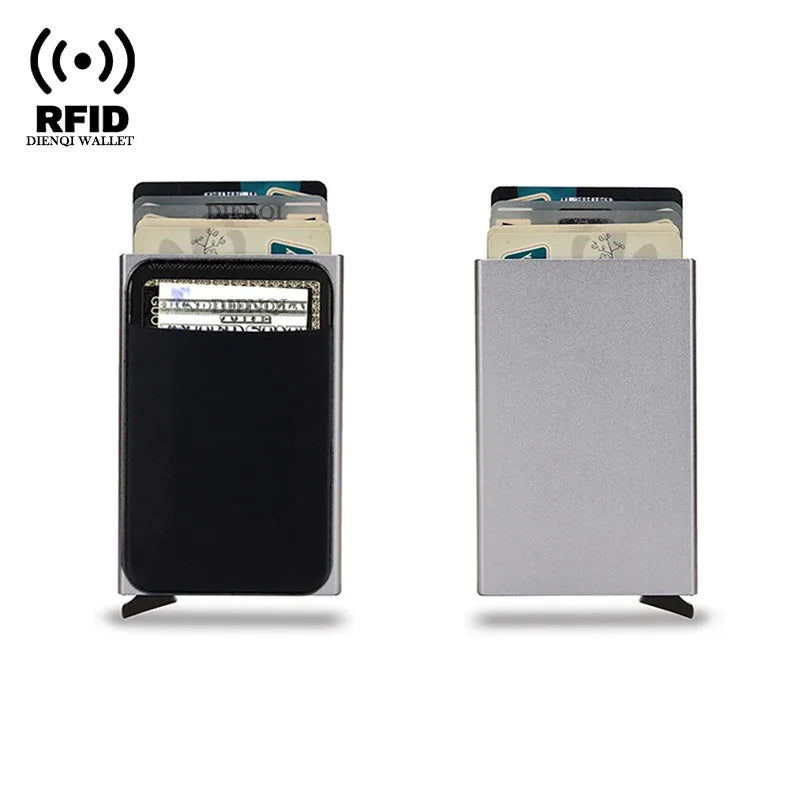 DIENQI RFID Credit Card Holder | Slim Pop-Up Metal Wallet detail view
