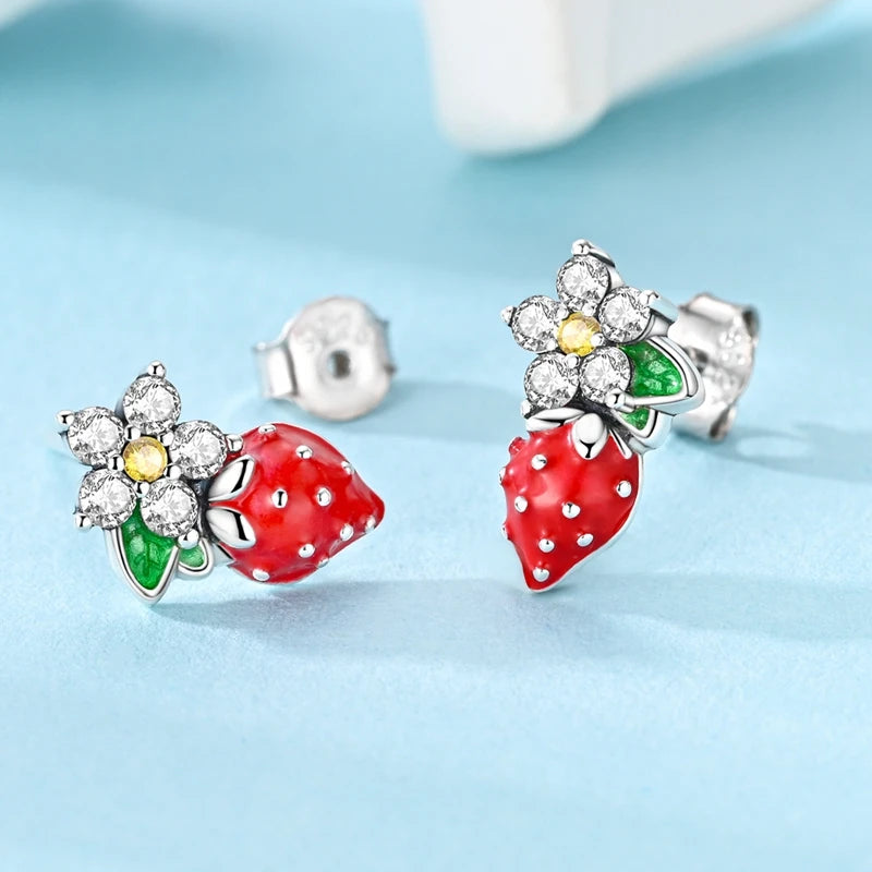 925 Stainless Steel Stud Earrings For Women Girls Simple Flower Bow Star Moon Zircon P close-up view