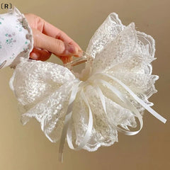 〔R〕Elegant White Ribbon Bow Hair Claws Fashion Fabric Hair Clip Crab For Girl Gift Hair Accessories Valentine Headwear