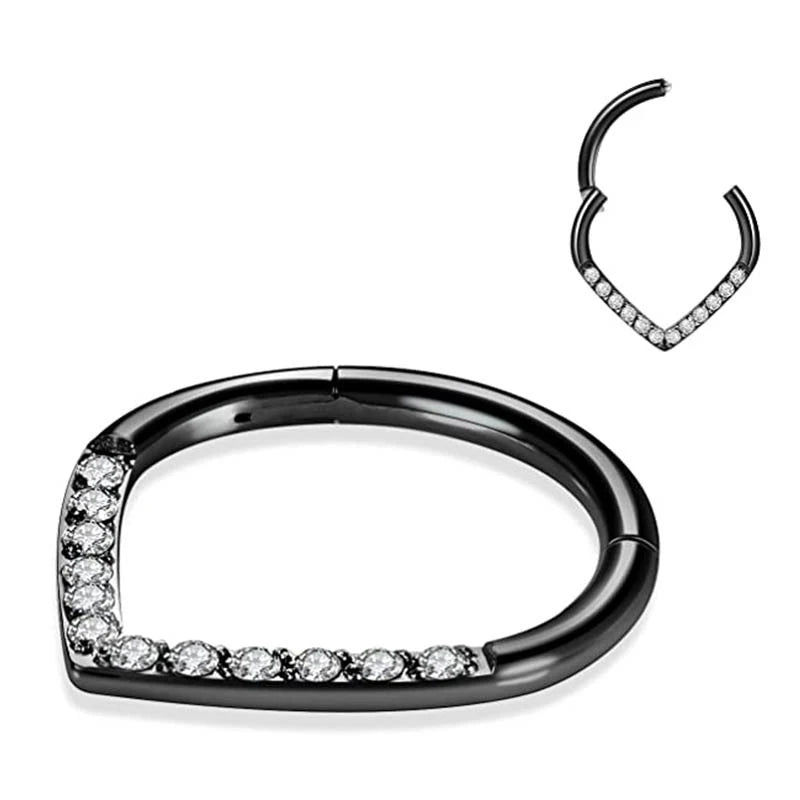 1PC G23 Titanium Hoop CZ Heart Septum Helix Piercing Nose Rings Tragus Cartilage Hing alternate view