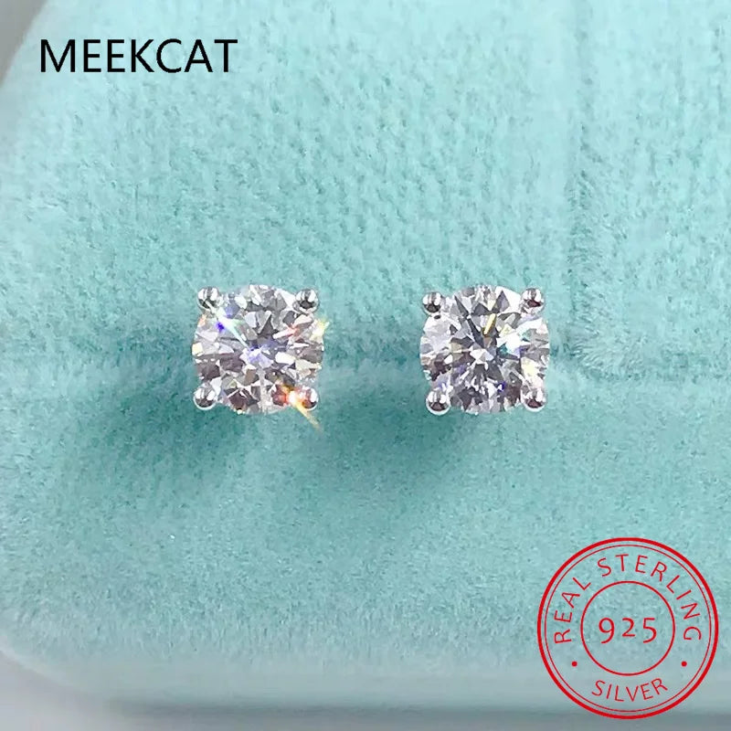 2.0ct Moissanite Earrings for Women Lab Grown Diamond Ear Studs 925 Sterling Silver Fi close-up view