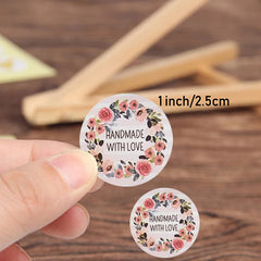 100-500 Flower Thank You Stickers for Small Business Packaging | Handmade Love Labels alternate view