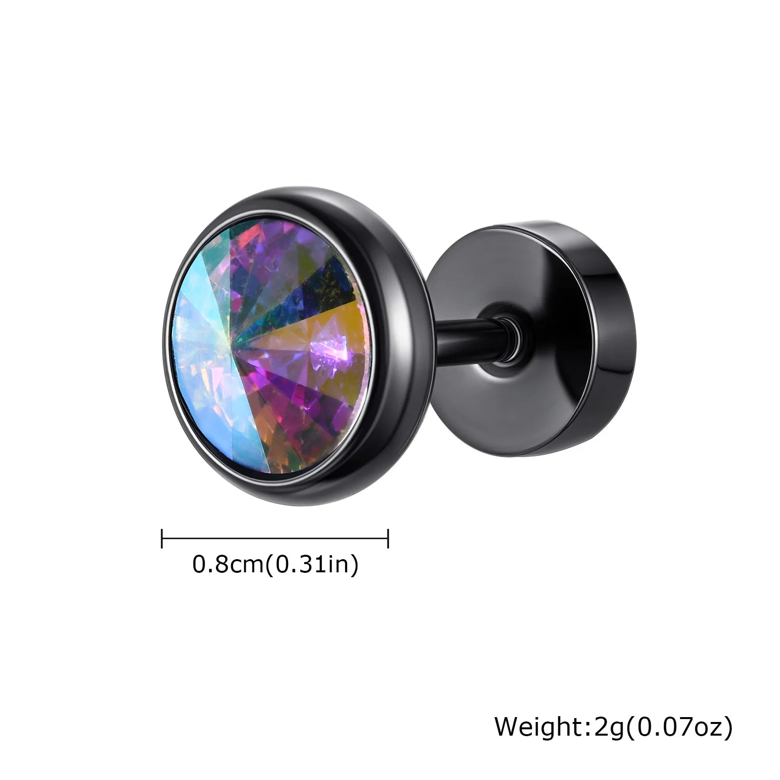 Stainless Steel Men’s Earrings | 8mm Multi-Faceted Screw Back Stud detail view