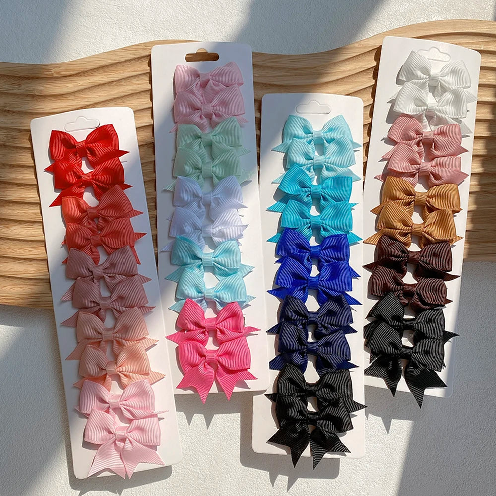 10Pcs/Set Solid Color Kids Bows Hair Clips for Baby Girls Handmade Ribbon Bowknot Hairpin MiNi Barre