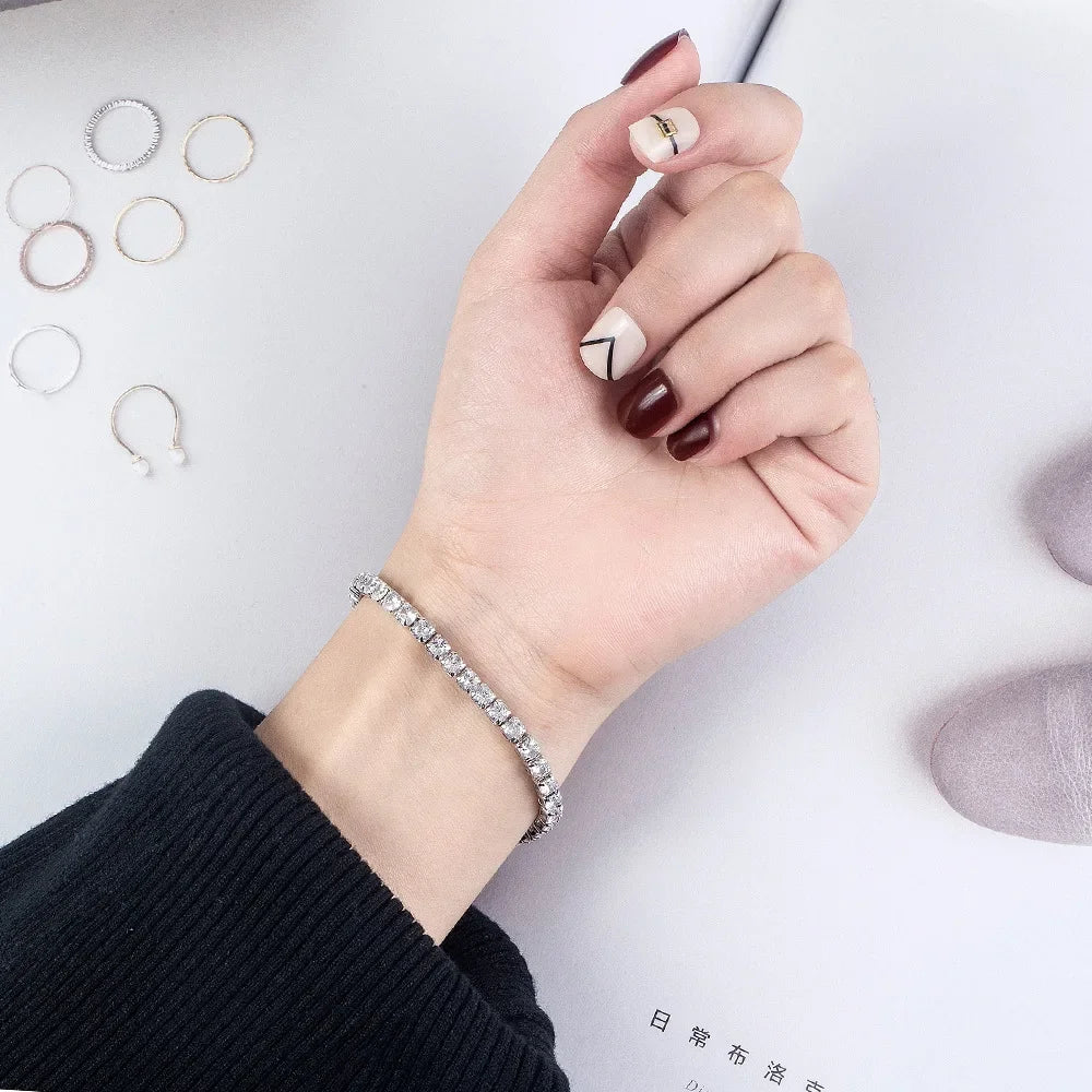 S925 Sterling Silver Tennis Bracelet with Zirconia | 4mm Fashion Wedding Jewelry lifestyle view