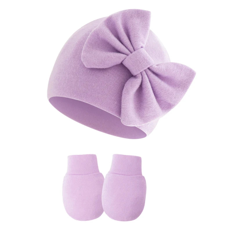 2Pcs Baby Girl Hat and Gloves Set | Newborn Princess Beanie with Big Bow for 0-6 Mont lifestyle view