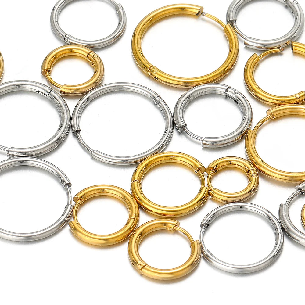 10pcs 18K PVD Gold Plated Stainless Steel Hoop Earrings Women Earrings Men Punk Hipho alternate view