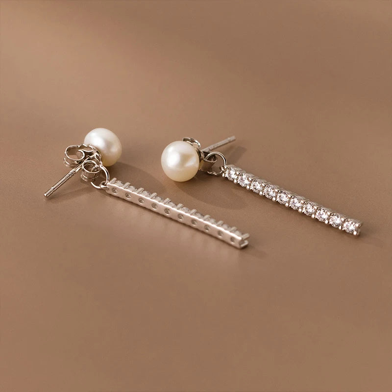 925 Sterling Silver Pearl Zircon Stud Earrings