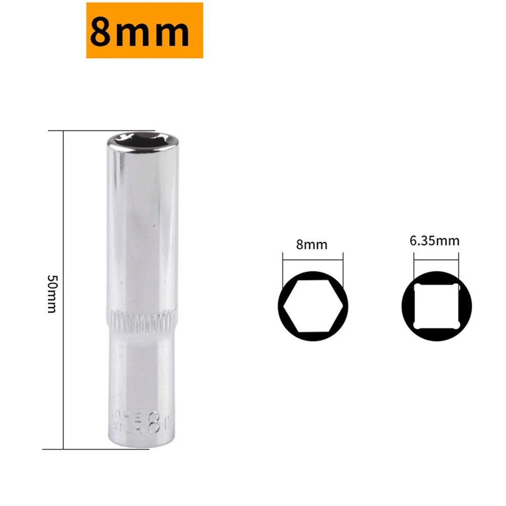 1/4 Hex Drive Deep Socket Adapter Set | Chrome Vanadium Steel Impact Socket Wrench detail view