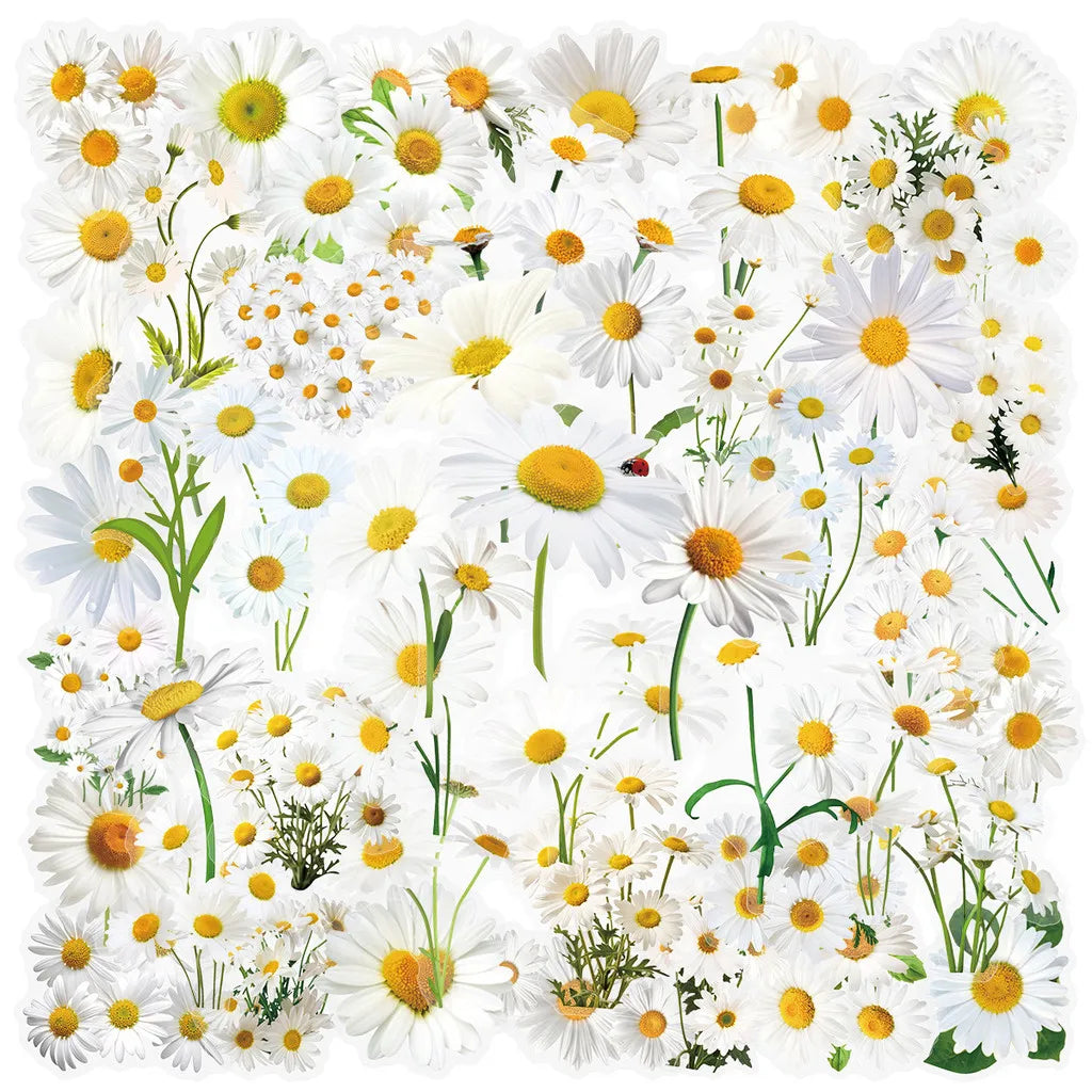 50 Transparent Flower Stickers | PET Decorative Craft Set for Journals and Notebooks lifestyle view