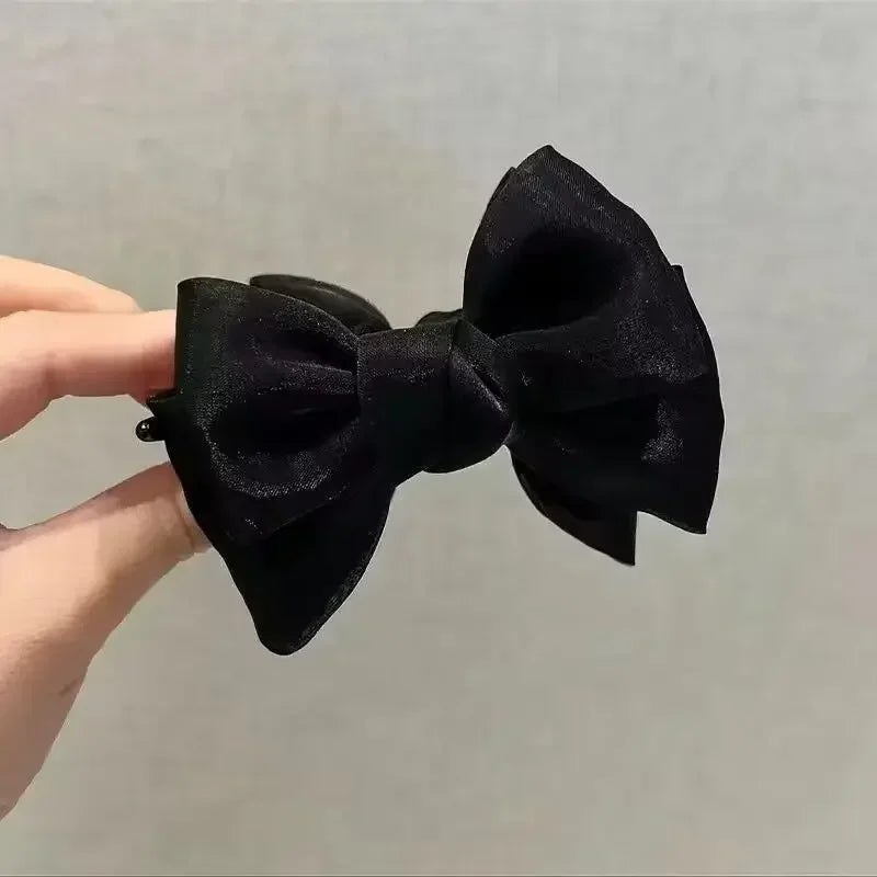 Sweet Bow Tie Hair Claw Clip Velvet Ponytail Fixed Large Hair Clip Elegant Women Solid Color Headwear Accessories Gift for Girls