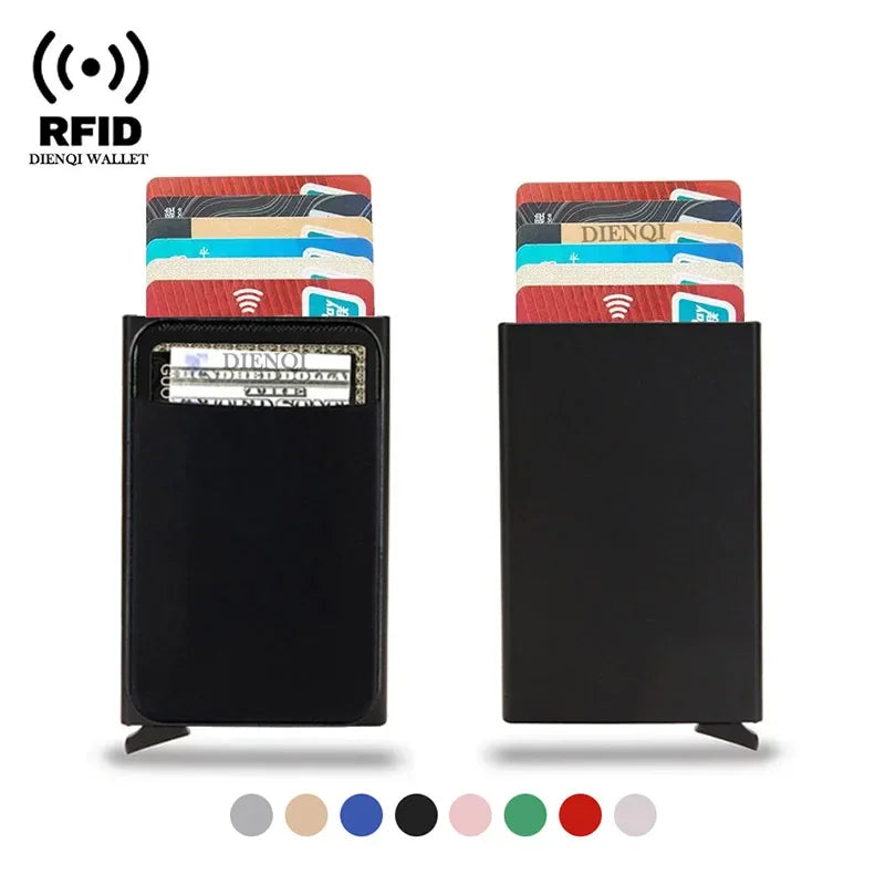 DIENQI RFID Credit Card Holder | Slim Pop-Up Metal Wallet