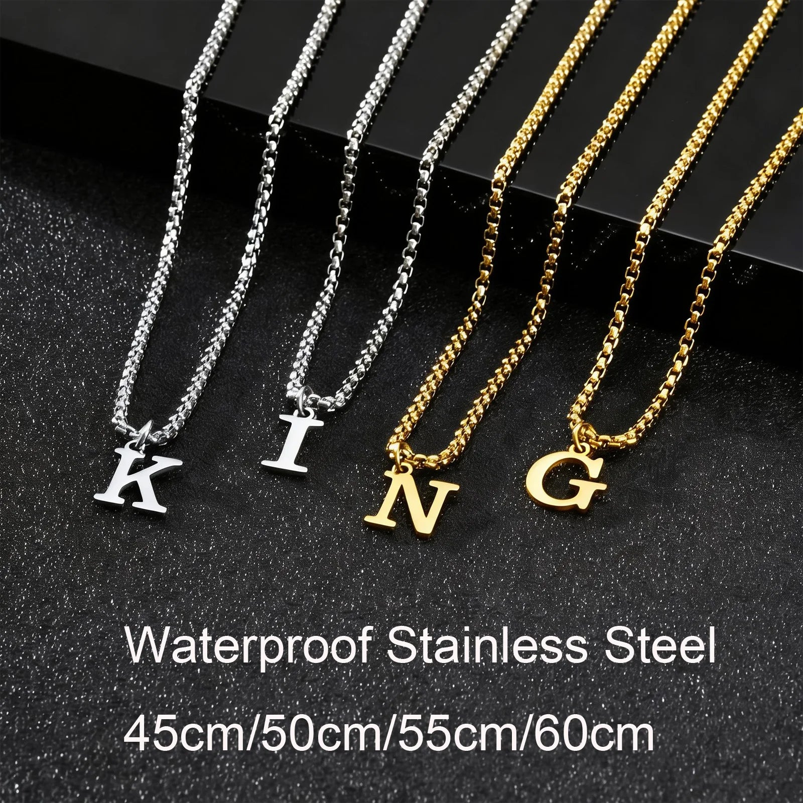Simple Stainless Steel Initials Letters Necklace for Men Women,Hip Hop Gold Silver Color Box Chain C