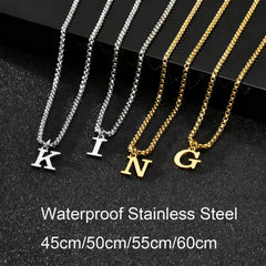 Simple Stainless Steel Initials Letters Necklace for Men Women,Hip Hop Gold Silver Color Box Chain C