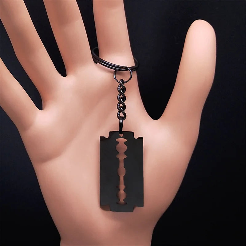 Gothic Blade Razor Pendant Necklace | Stainless Steel Black Goth Men's Chain detail view