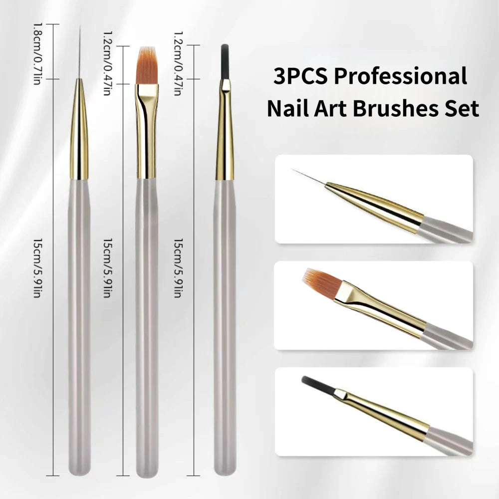 1/2/5Pcs French Plaid Nail Art Brush Set Ultra-Fine Liner Flat Brush for Grid Pattern alternate view