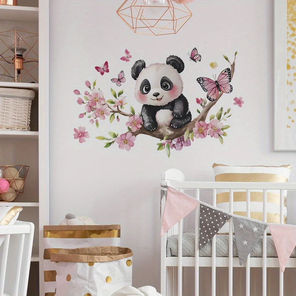 Panda Cherry Blossom Wall Sticker | PVC Self-Adhesive Decal for Bedroom Living Room detail view