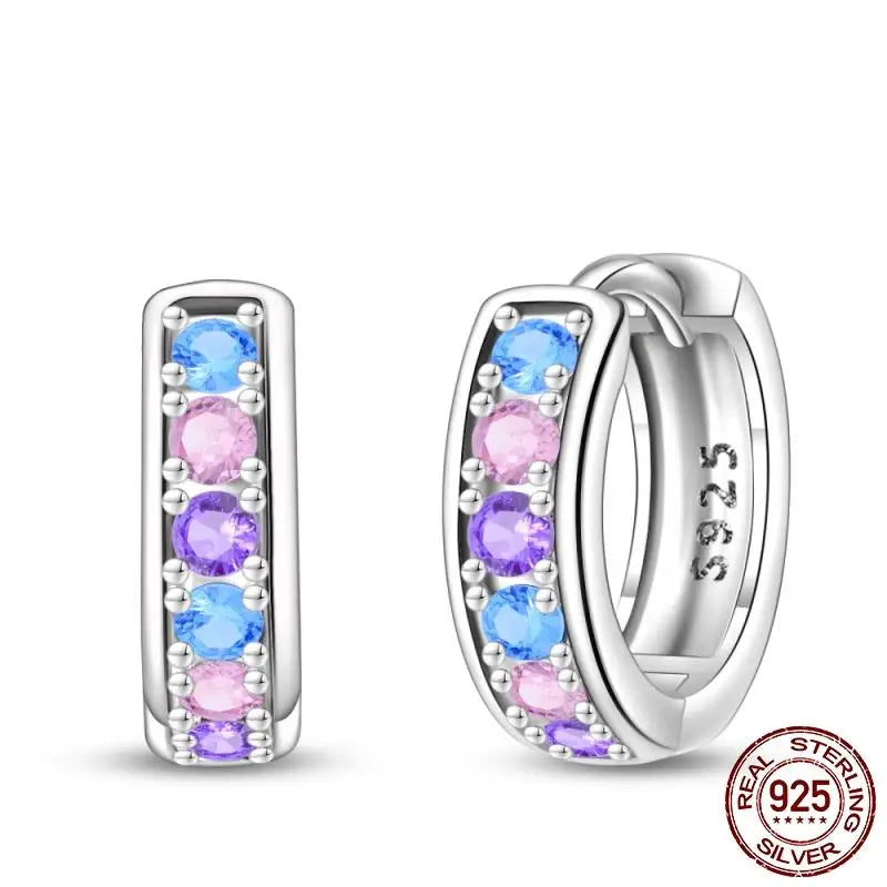 Luminous Shell Women Earrings Original 925 Sterling Silver Pave CZ Star Moon Hoop Earrings Engagement Wedding Jewelry
