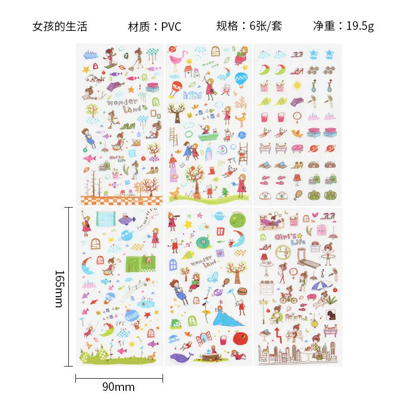 6Pcs Waterproof Cartoon Sticker Set | Cute DIY Decals for Laptops, Phones, and Planne lifestyle view