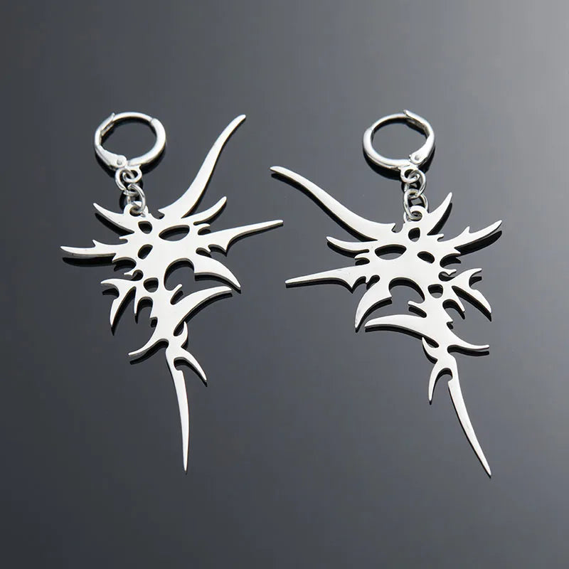 Fashion Trend Silver Color Irregular Spike Hanging Earrings for Men and Women Unique alternate view