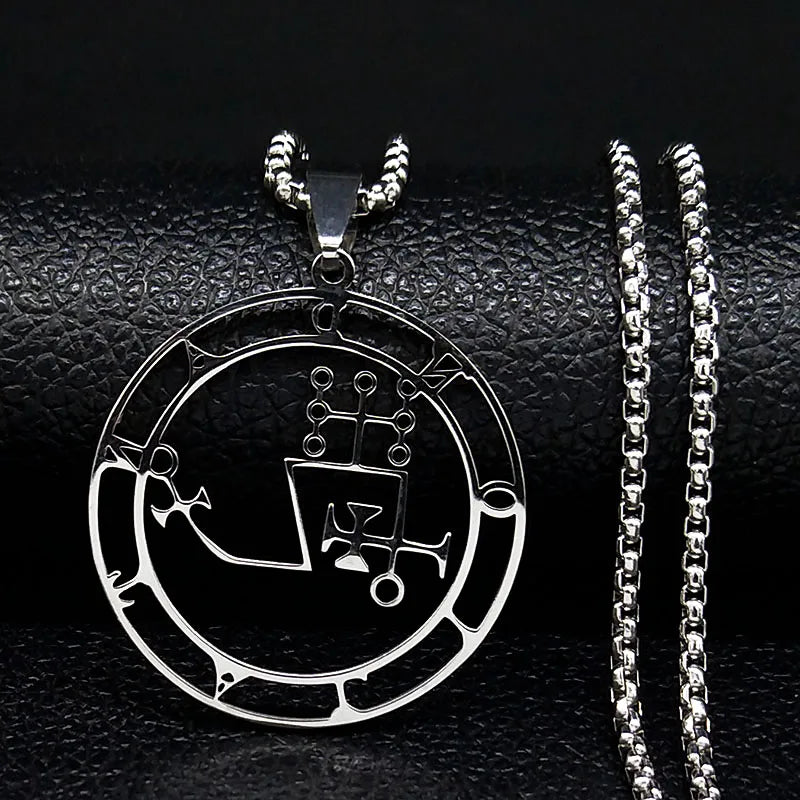 Sigil Stainless Steel Necklace Silver Color Dantalion Seal Solomon Demon Satan Sigil Satan Necklaces Pendants Jewelry N7150S03