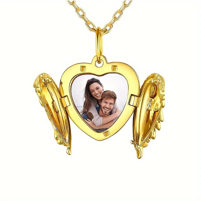 Custom Photo Pendant Necklace | Personalized Angel Wing Gift lifestyle view