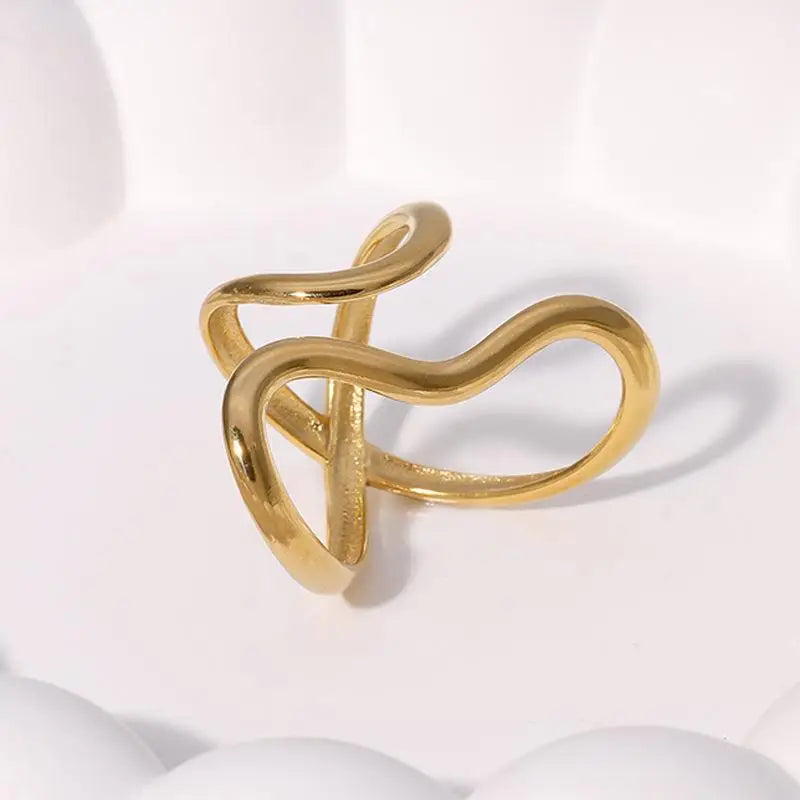 Fashion Stainless Steel Waterproof Open Ring Personality Charms PVD Real Gold 18K Plated detail view