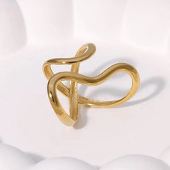Fashion Stainless Steel Waterproof Open Ring Personality Charms PVD Real Gold 18K Plated detail view