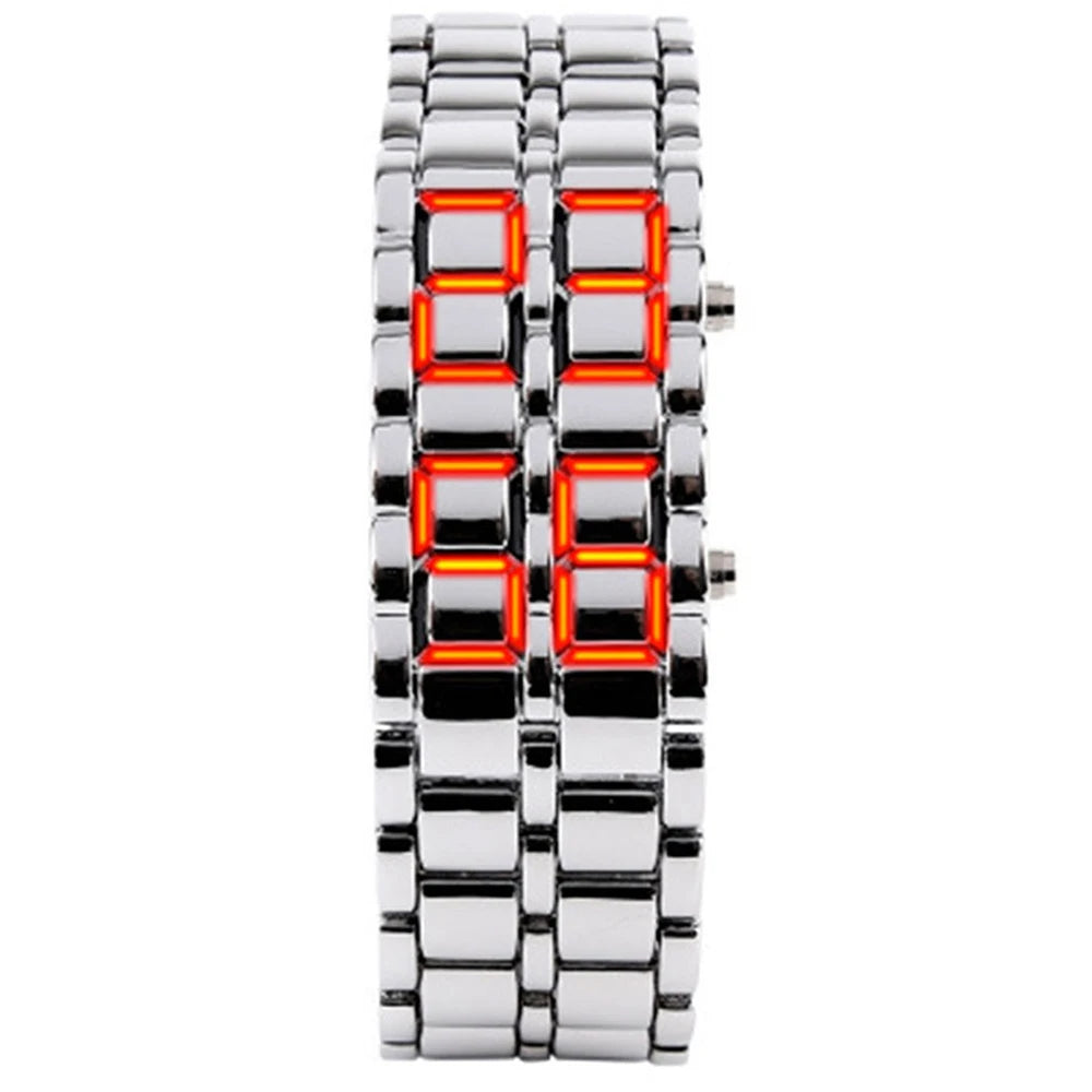 Fashion Mens Digital Lava Wrist Watch Men Black Full Metal Red Blue LED Display Watch alternate view