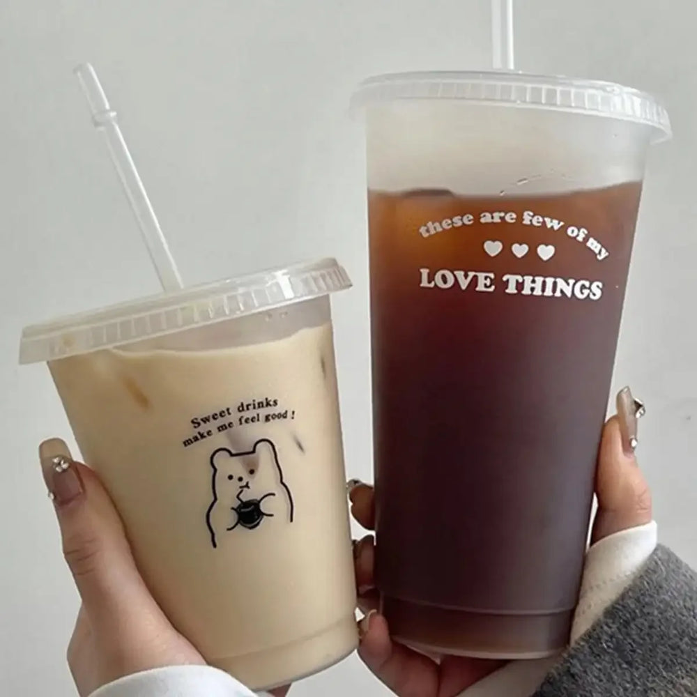 1pc-480ml/700ml Cute Water Bottle Summer Coffee Cup Plastic Straw Cup Large Capacity alternate view