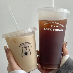 1pc-480ml/700ml Cute Water Bottle Summer Coffee Cup Plastic Straw Cup Large Capacity alternate view