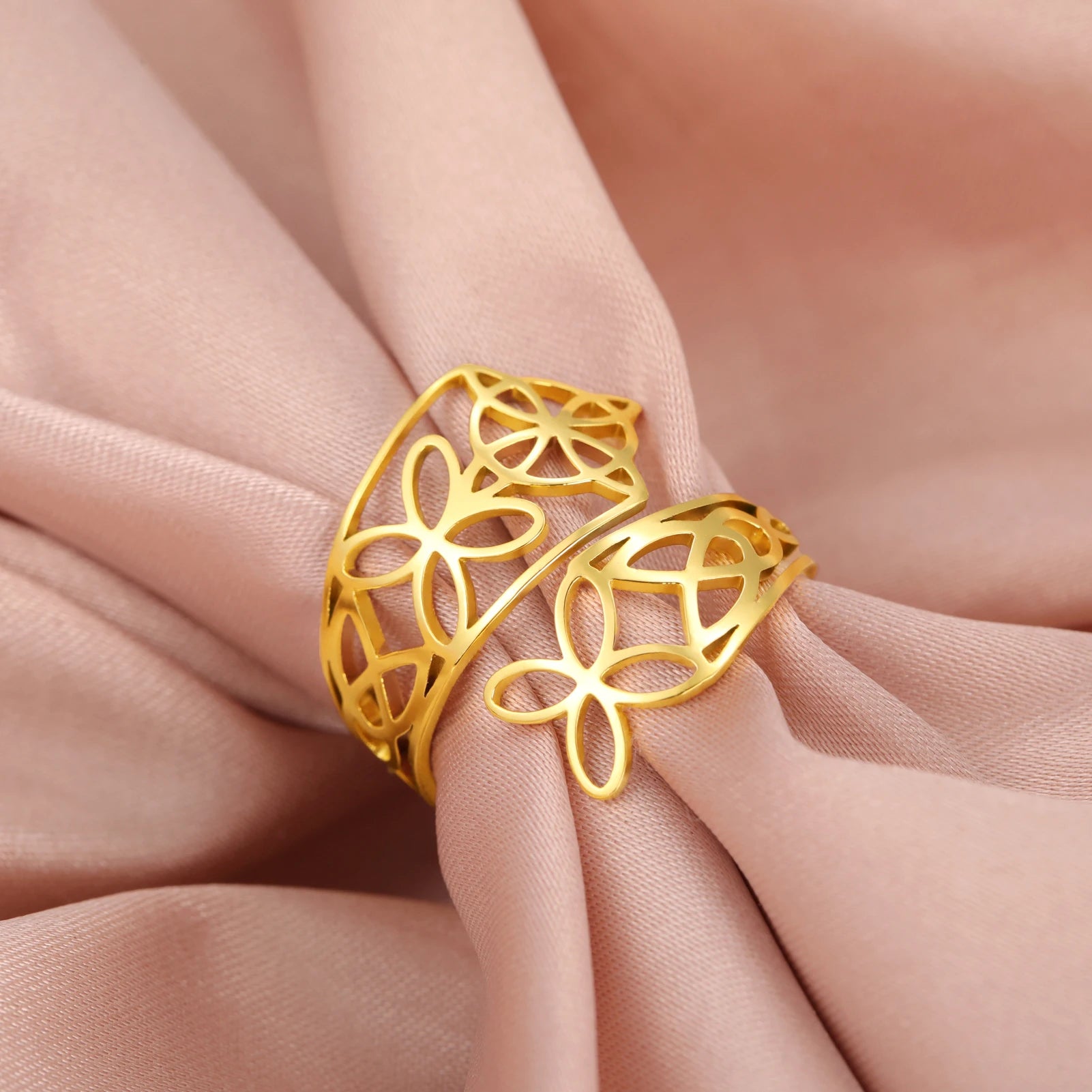 Skyrim Witch Knot Open Rings Women Stainless Steel Gold Color Adjustable Finger Ring Witchcraft Amulet Jewelry Christmas Gift