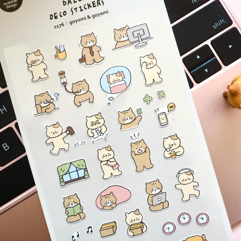 Korean Import Suatelier Cat Daily Life Cartoon Sticker Set | Paper Stickers for Scrapbooking Journal